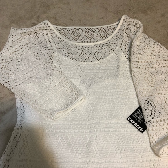 Express White Lace 3/4 Sleeve Dress - Picture 2 of 7